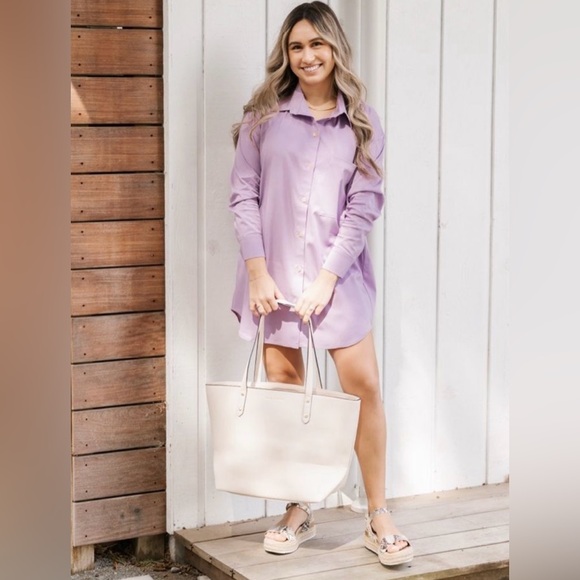 NWT Smash + Tess Diversion Dress pockets violet oversized xXS buttons stretch - Picture 2 of 4